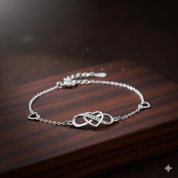 925 Sterling Silver Heart Bracelet, Elegant Adjustable Design - Picture 5 of 7